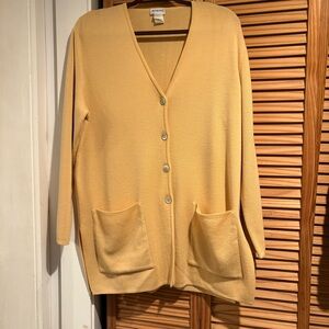 Vintage Rodier Wool Blend Button-Up Long Cardigan Sweater XL Yellow Lagenlook